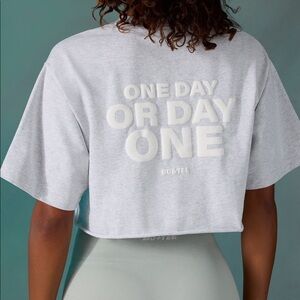 Bo + Tee Cotton Cropped Oversized T-Shirt in Ice Grey